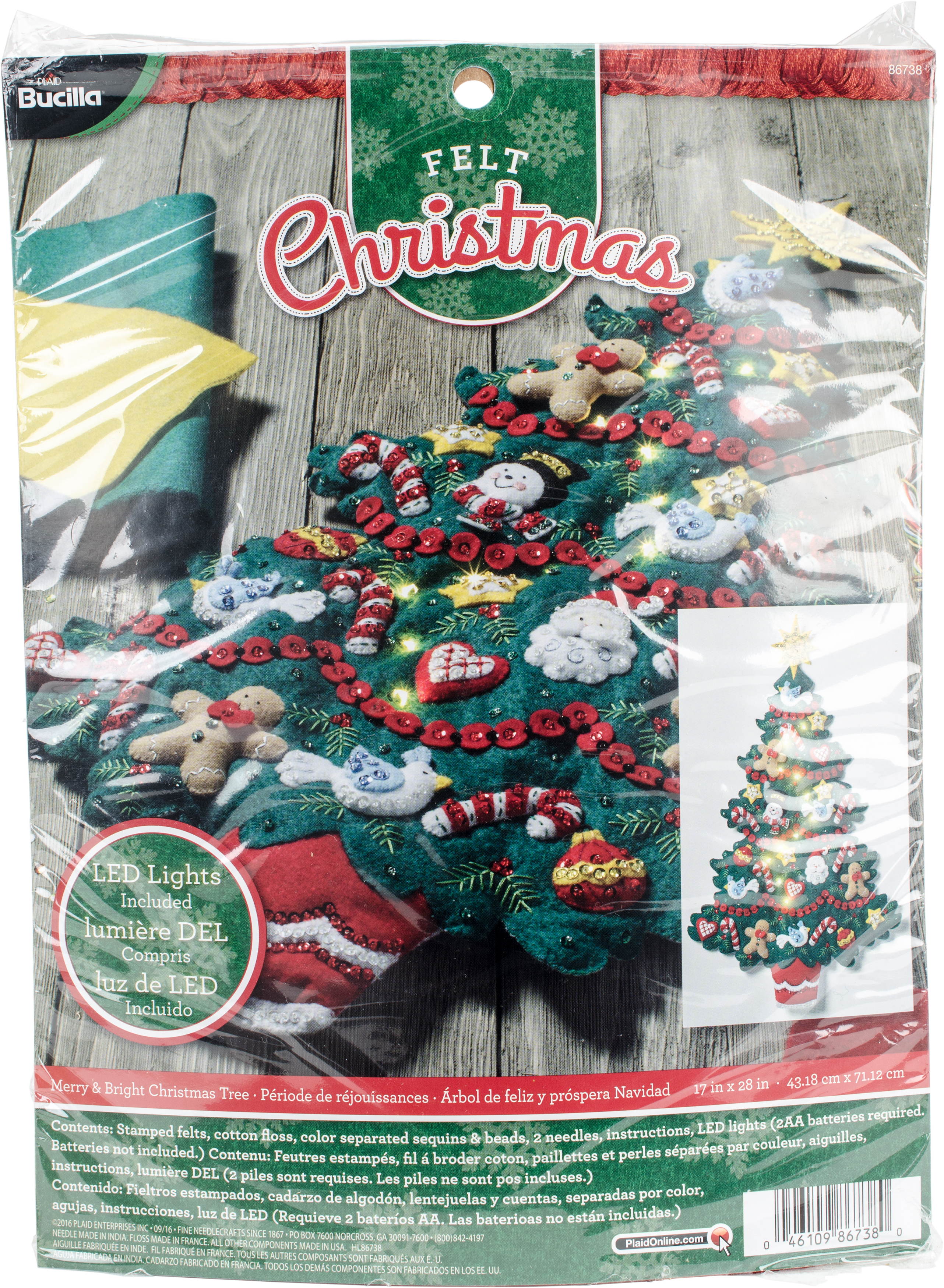 Merry &amp; Bright Christmas Tree Wall Hanging Felt Applique Kit-15&quot;X30&quot; | eBay