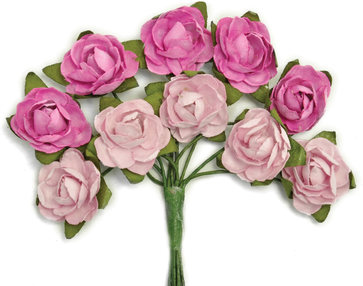Mini Paper Blooms .5" Flowers W/Wire Stems 10/PkgFuchsia