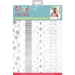 Sara Davies Signature Luxury Cardstock Pad A4 24/Pkg Cute Christmas Foiled, Pearl - SCCPADA4