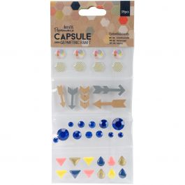 Papermania Geometric Kraft Embellishments 39/Pkg Self Adhesive Gem, Wood & Enamel Shapes - PM356404