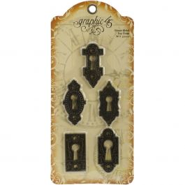 Staples Ornate Metal Key Holes 5/Pkg Antique Brass 1"X2.125" - G4500546