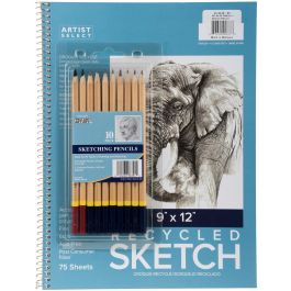 Artist Select Sketch Pad 9"X12" & 10Pc Sketching Pencil Set 75 Sheets - 9051005