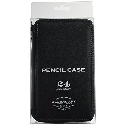 Global Art Genuine Leather 24 Pencil Case Black